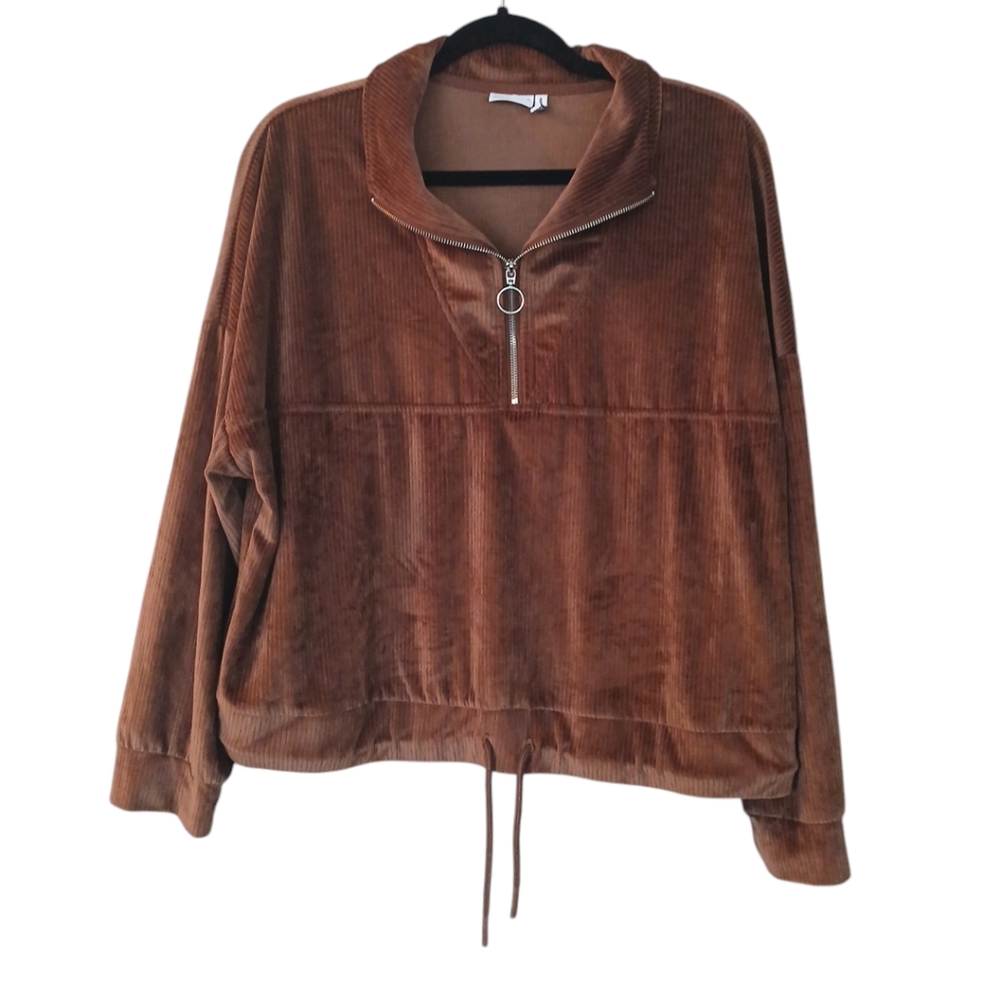 ASOS brown soft velour half zip pullover top size 10 (medium)
